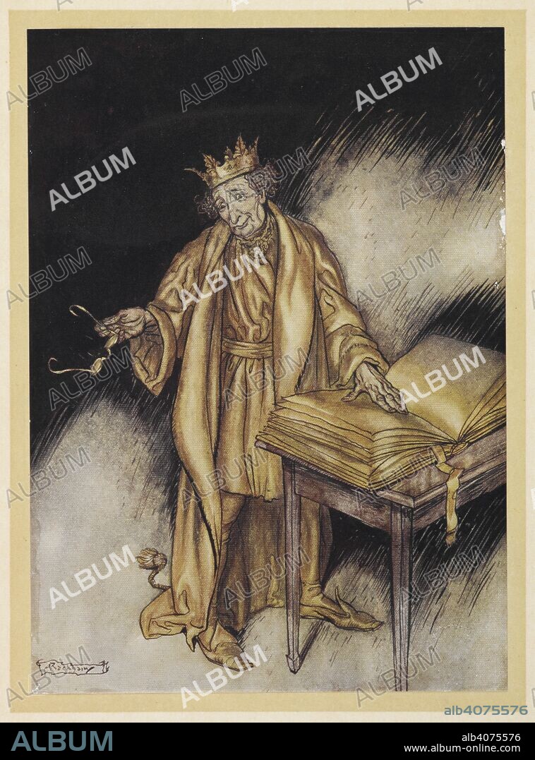 ARTHUR RACKHAM and NATHANIEL HAWTHORNE. King Midas turning a book to gold from The Golden Touch. Hawthorne's Wonder Book...Illustrated by Arthur Rackham. London : Hodder & Stoughton, [1922]. 'It struck Midas as rather inconvenient.'. Source: 04504.h.24 facing p.48.
