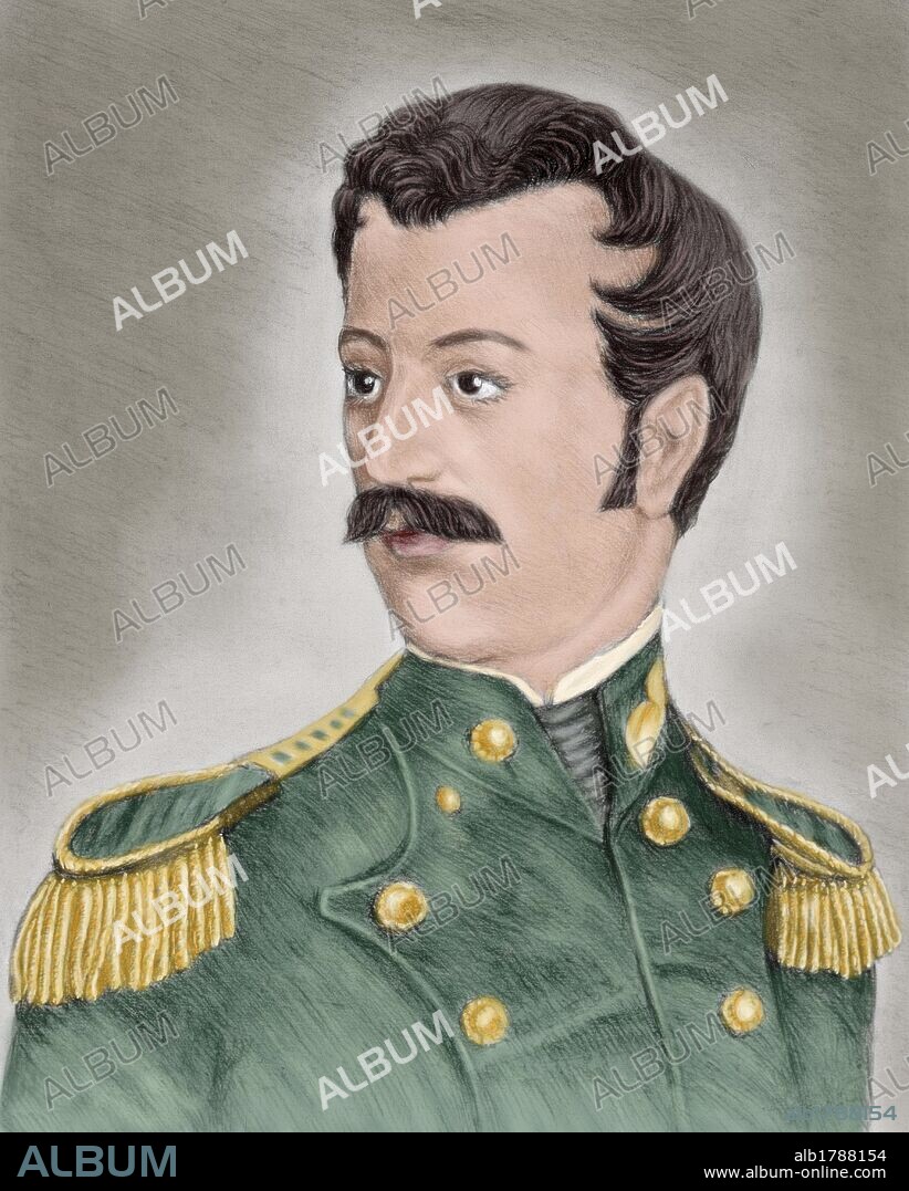 PEDRO VELARDE (1779-1808). Militar español. Encabezó la resistencia contra el ejército francés durante la Guerra de Independencia (1808). Dibujo. Casa-Museo de Velarde. Muriedas. Cantabria. España. Grabado coloreado. .