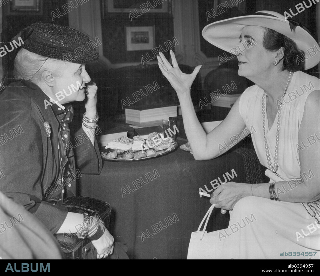Talking with Queen Frederika of Greece. Madame Tabouis keeps in touch with opinions of current affairs at a high level. September 18, 1953.