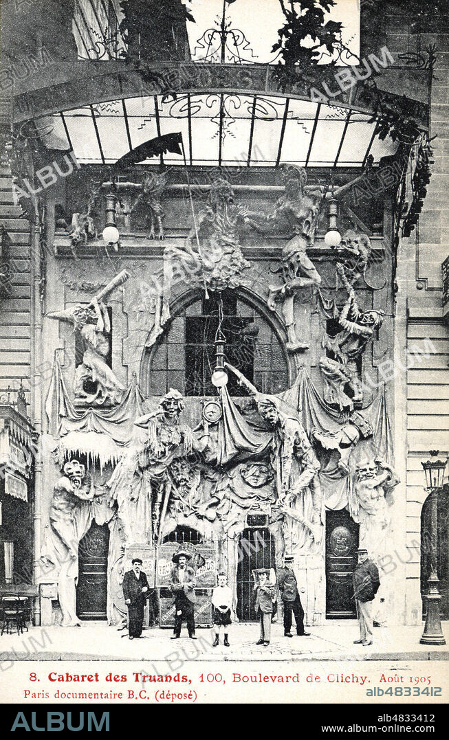 'Cabaret des Truands, 100 boulevard de Clichy'. Aujourd'hui theatre des Deux Anes. Carte postale de 1905. Credit : IM/KHARBINE-TAPABOR.