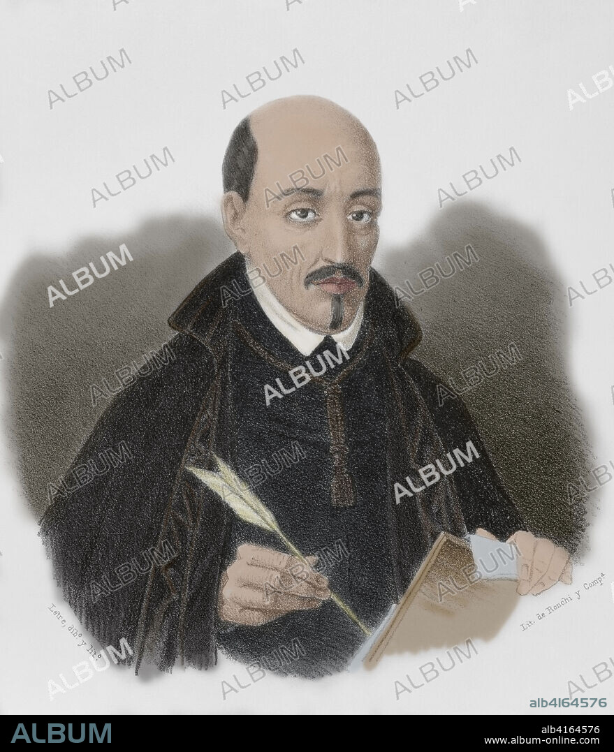 EUSEBIO DE LETRE. ILLUSTRATOR AND LITHOGRAPHER OF THE MID-19 CENTURY IN SPAIN.. Luis de Góngora (Luis de Góngora y Argote) (Córdoba, 1561-Córdoba, 1627). Poeta español. Retrato. Dibujo por Letre. Litografía. Coloreada. Crónica General de España, Historia Ilustrada y Descriptiva de sus Provincias. Andalucía, 1867.