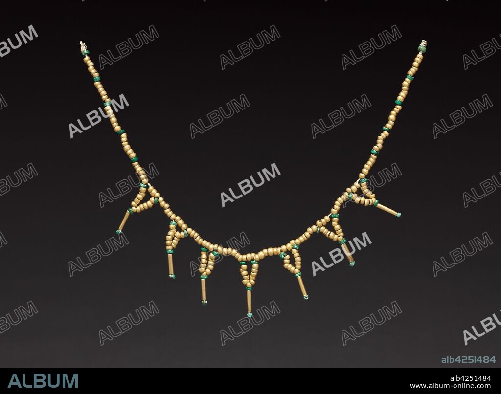 Beads Strung as a Necklace, c. 400-500. Central Panama, (Sitio Conte?), Conte Style, 5th century. Gold and turquoise; overall: 33.8 cm (13 5/16 in.).