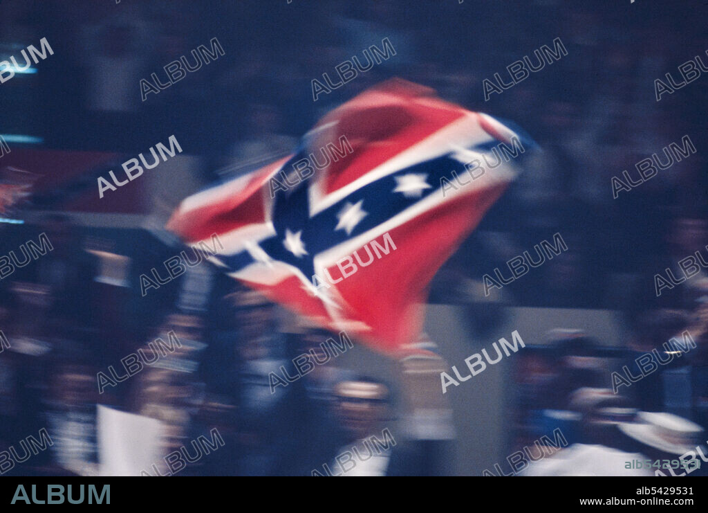 Confederate Flag being waved during George Wallace Presidential Campaign Rally, Madison Square Garden, New York City, New York, USA, Bernard Gotfryd, October 24,1968.
