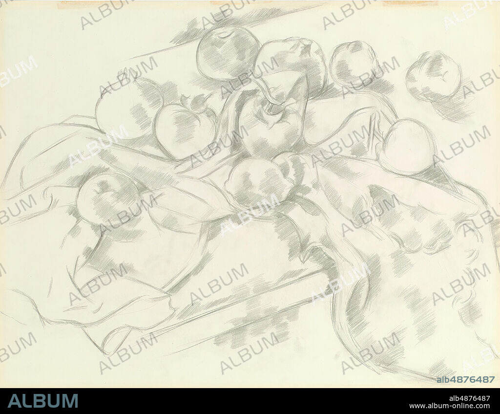 Marsden Hartley, Still Life: Peaches and One Pomegranate, 1927, graphite on off-white wove paper, 24 5/16 in. x 18 3/4 in. (61.75 cm x 47.63 cm), Marsden Hartley, the Maine-born modernist closely associated with the circle of friends around Alfred Stieglitz in New York, lived an itinerant life that brought him in contact with diverging artistic inspirations. The ponderous 'Still Life: Peaches and One Pomegranate' is a marked departure from many of Hartley's earlier, expressionist works. During the 1920s, he traveled to Aix-en-Provence, France, where he immersed himself in the works of Cezanne and produced multiple drawings of still lifes and landscapes that privileged simplicity of form and investigated spatial relations.