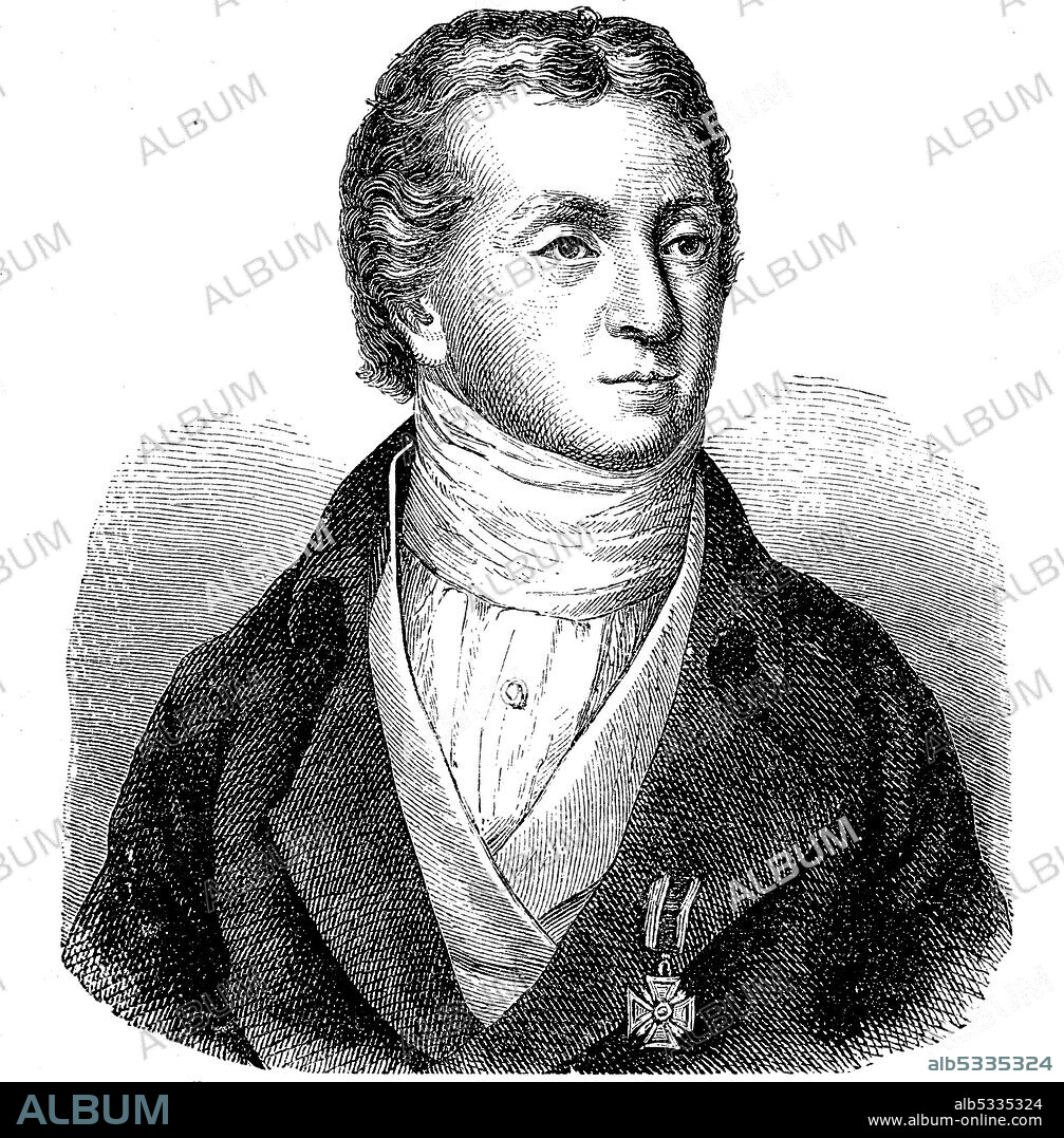 Karl Christian Ernst Graf von Bentzel-Sternau, Horatio Cocles, 9 April 1767 - 13 August 1849 was a German statesman, editor and writer  /  Karl Christian Ernst Graf von Bentzel-Sternau, Pseud. Horatio Cocles, 9. April 1767 - 13. August 1849 war deutscher Staatsmann, Herausgeber und Schriftsteller, Historisch, historical, digital improved reproduction of an original from the 19th century / digitale Reproduktion einer Originalvorlage aus dem 19. Jahrhundert,.