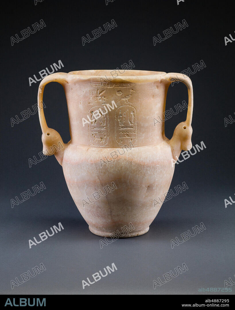 Jar with Cartouches of Merneptah, New Kingdom, Ramesside, Dynasty 19, reign of Merneptah, ca. 12131203 B.C., From Egypt, Upper Egypt, Thebes, Valley of the Kings, Tomb of Merneptah (KV 8), Aragonite, H. 38 cm (14 15/16 in).