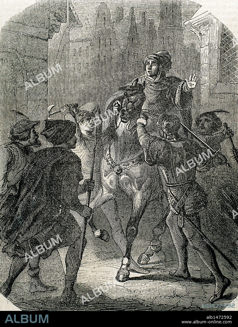 LUIS DE ORLEANS (1372-1407). Fundador de la segunda casa de Orleans. "ASESINATO DEL DUQUE DE ORLEANS EN PARIS". Grabado.
