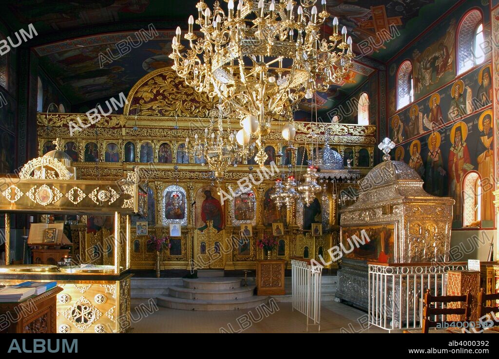 Monastery church of Agios Gerasimos, Kefalonia, Greece. Agios Gerasimos is the patron saint of Kefalonia. He came to the island in the 16th century and founded the monastery.