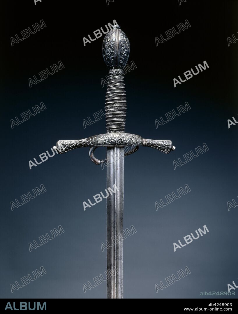 Rapier, c. 1600. Italy, early 17th Century. Steel, wire grip; hilt blued and chiseled with foliate pattern; overall: 110 cm (43 5/16 in.); blade: 94 cm (37 in.); quillions: 16.2 cm (6 3/8 in.); grip: 14.7 cm (5 13/16 in.).