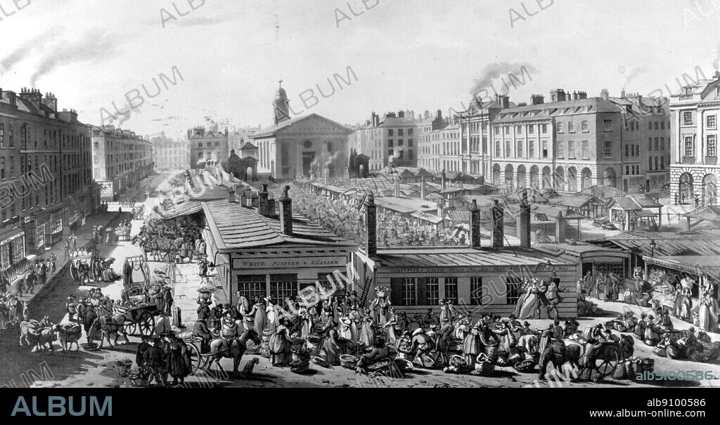 Covent Garden Market. Henry Austen (1771-1850), the fourth brother of Jane Austen, (1775-1817), lived nearby in Henrietta Street, 1800s. A Portrait of Jane Austen by David Cecil, page 166.