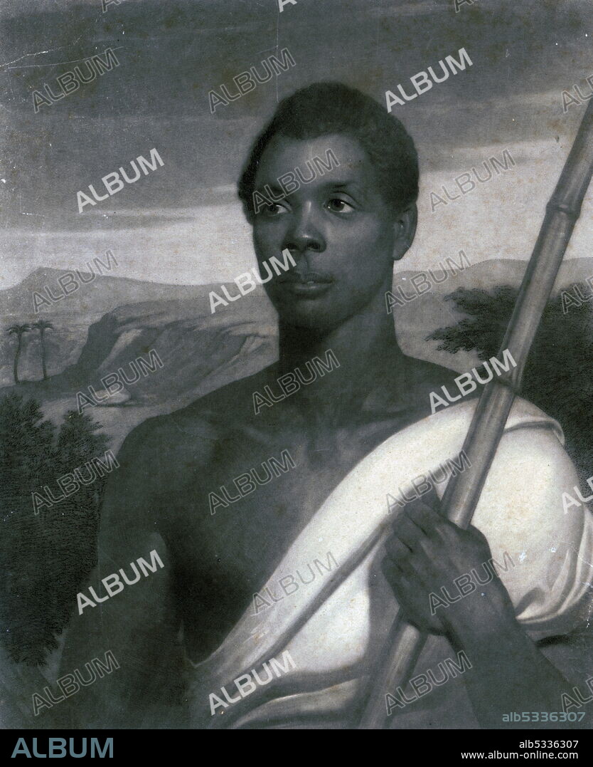 Joseph Cinque (c. 1814 - c. 1879), West African who led a revolt of many Africans on the Spanish slave ship La Amistad in 1839. Portrait by Nathaniel Jocelyn (1796-1881).