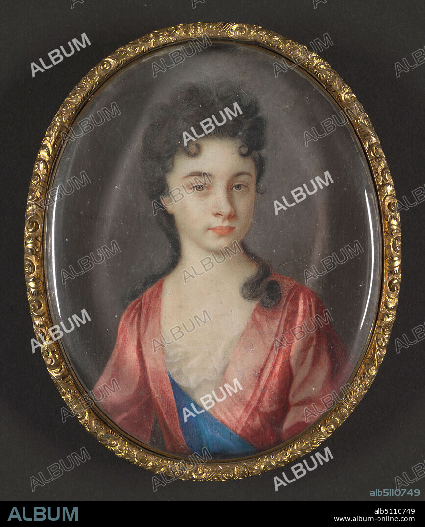 Portrait of a Lady Called Elizabeth Knight, attributed to Benjamin Arlaud, active 17071719, Swiss, active in Britain, between 1701 and 1719, Gouache and watercolor on vellum, Sheet: 2 5/8 x 2 1/8 inches (6.7 x 5.4 cm) and Frame: 3 x 2 5/8 x 3/8 inches (7.6 x 6.7 x 1 cm), portrait.