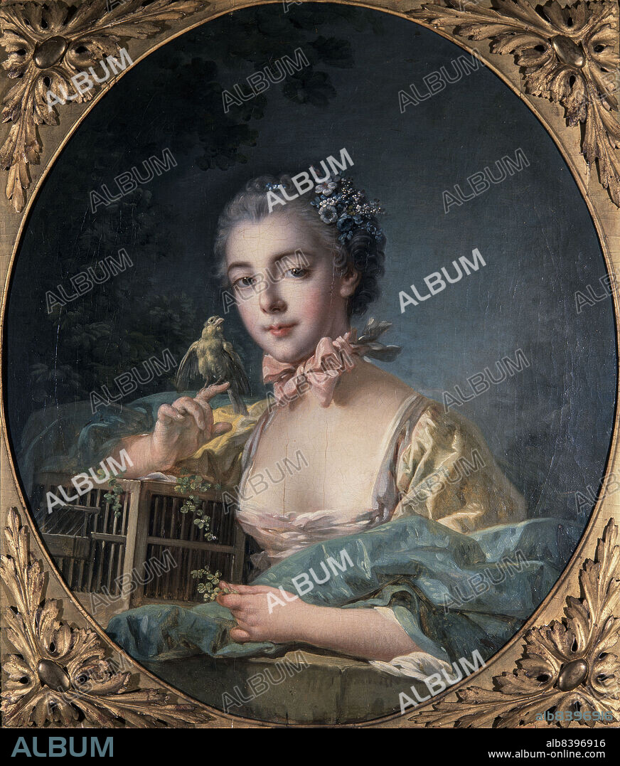 FRANCOIS BOUCHER. Portrait présumé de Marie-Emilie Baudouin, fille du peintre, c.1758 — 1760. It is generally considered that the model of this portrait is Marie-Emilie Baudouin, younger daughter of the painter François Boucher. She married the painter Pierre-Antoine Baudouin, pupil of her father, on April 8, 1758 in Paris.