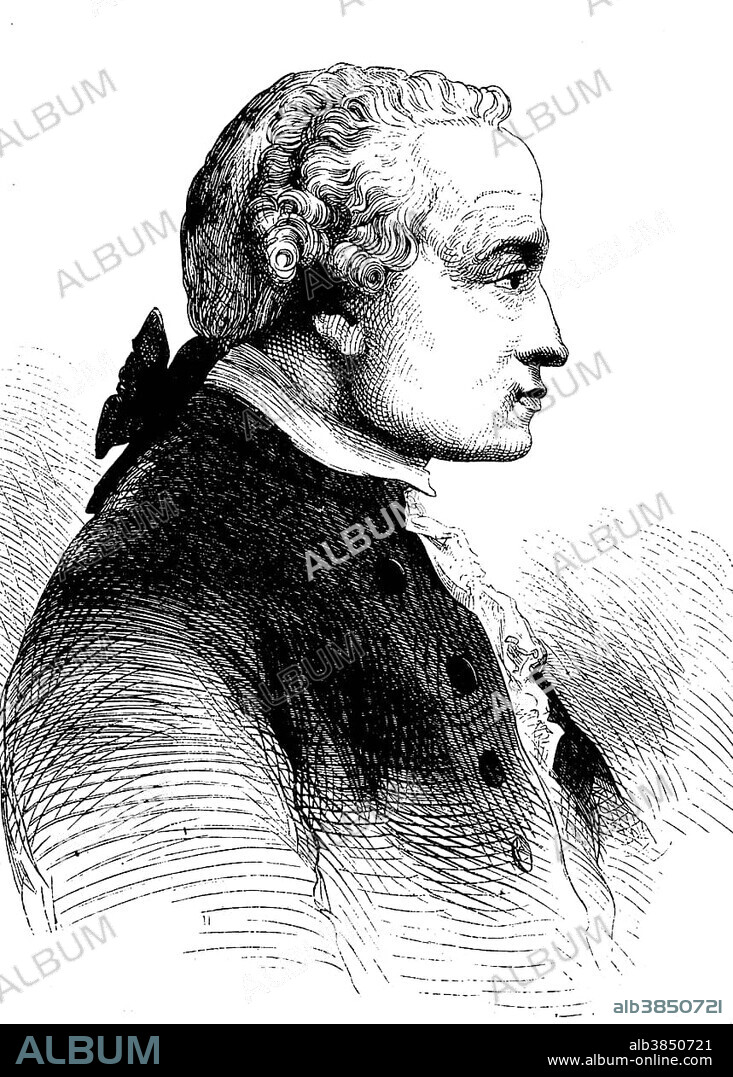 Immanuel Kant, 1724 - 1804, a German philosopher of the Enlightenment, one of the most important representatives of Western philosophy, historical wood engraving, circa 1888.