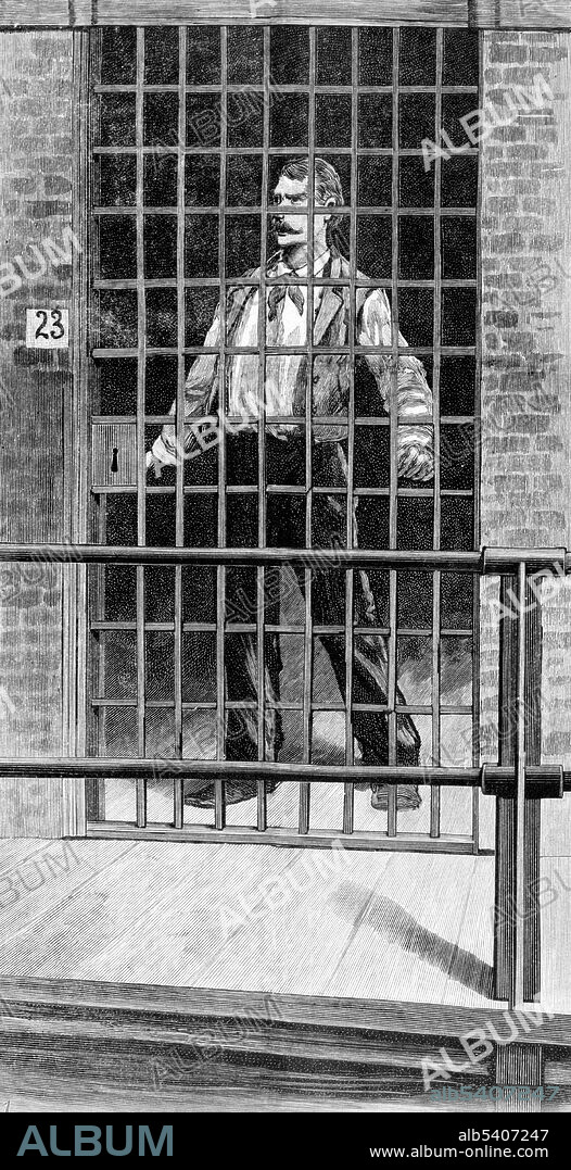 Albert Parsons singing in jail. The Haymarket affair was the aftermath of a bombing that took place on May 4, 1886, at Haymarket Square in Chicago. It began as a peaceful rally in support of workers striking for an 8 hour work day, the day after police killed 8 workers. An unknown person threw a dynamite bomb at the police. The blast and ensuing gunfire resulted in the deaths of 7 police officers and several civilians. In the internationally publicized legal proceedings, 8 anarchists were convicted of conspiracy. Seven were sentenced to death and 1 to a term of 15 years in prison. Governor Oglesby commuted 2 of the sentences to life in prison; another committed suicide in jail. The other 4 were hanged on November 11, 1887. In 1893, Governor Altgeld pardoned the remaining defendants and criticized the trial. Frank Leslie's illustrated newspaper, November 19, 1897. (cropped and cleaned).