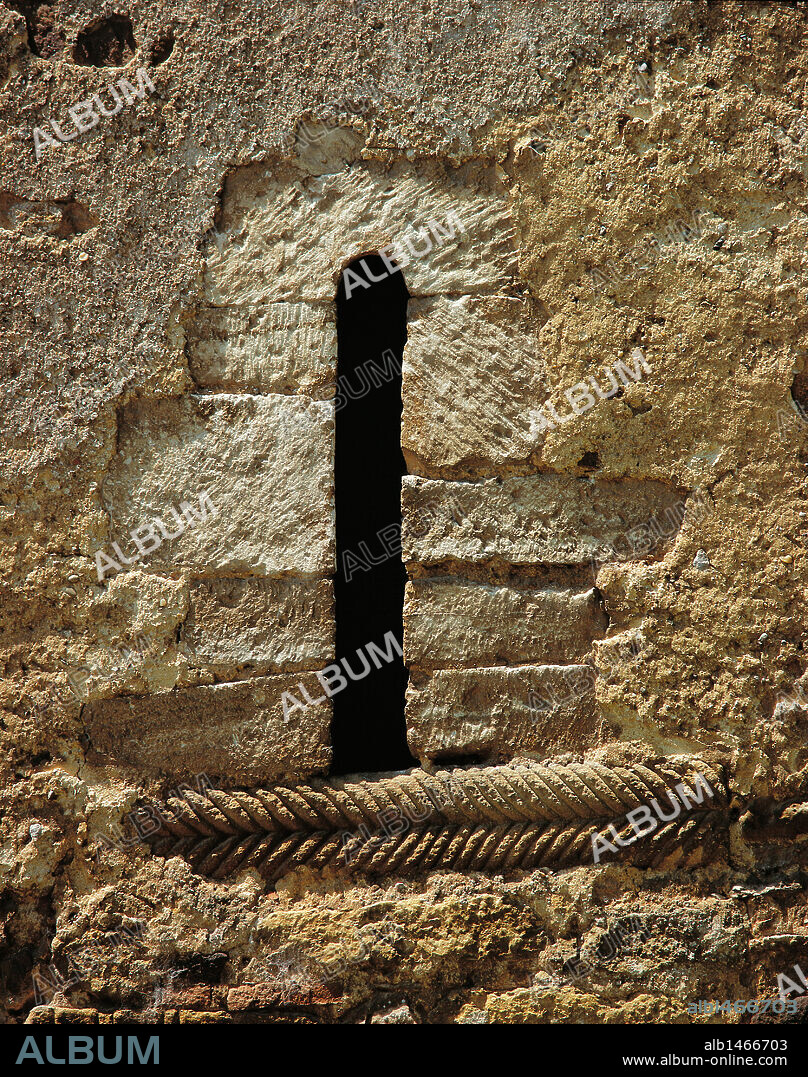 Pre-Romanesque Art. Spain. Asturias. Oviedo. Church St. Michael of Lillo. Built  in 9th century under the king Ramiro I of Asturias (791-850). Window. World Heritage Site.