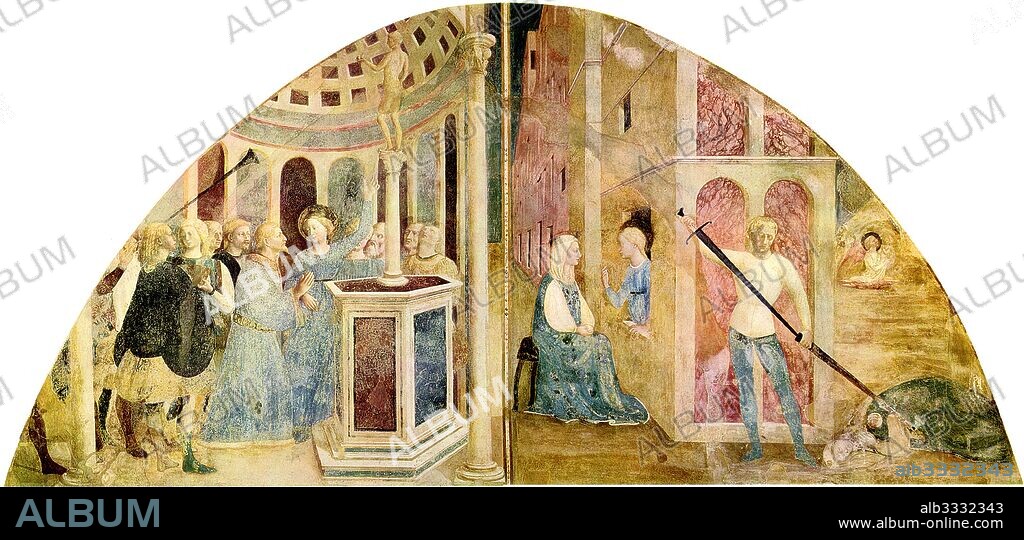MASOLINO DA PANICALE. Saint Catherine and the Emperor Maxentius. Fresco in the Basilica di San Clemente.