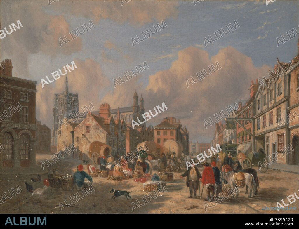 DAVID HODGSON. The Haymarket, Norwich. Date/Period: 1825. Painting. Oil on panel. Height: 165 mm (6.49 in); Width: 229 mm (9.01 in).
