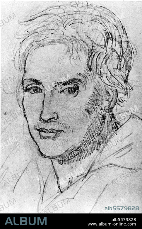 Arnim, Achim von Dichter Berlin 26.1.1781 - Wiepersdorf 21.1.1831. Porträt. Zeichnung von Clemens Brentano, um 1810.