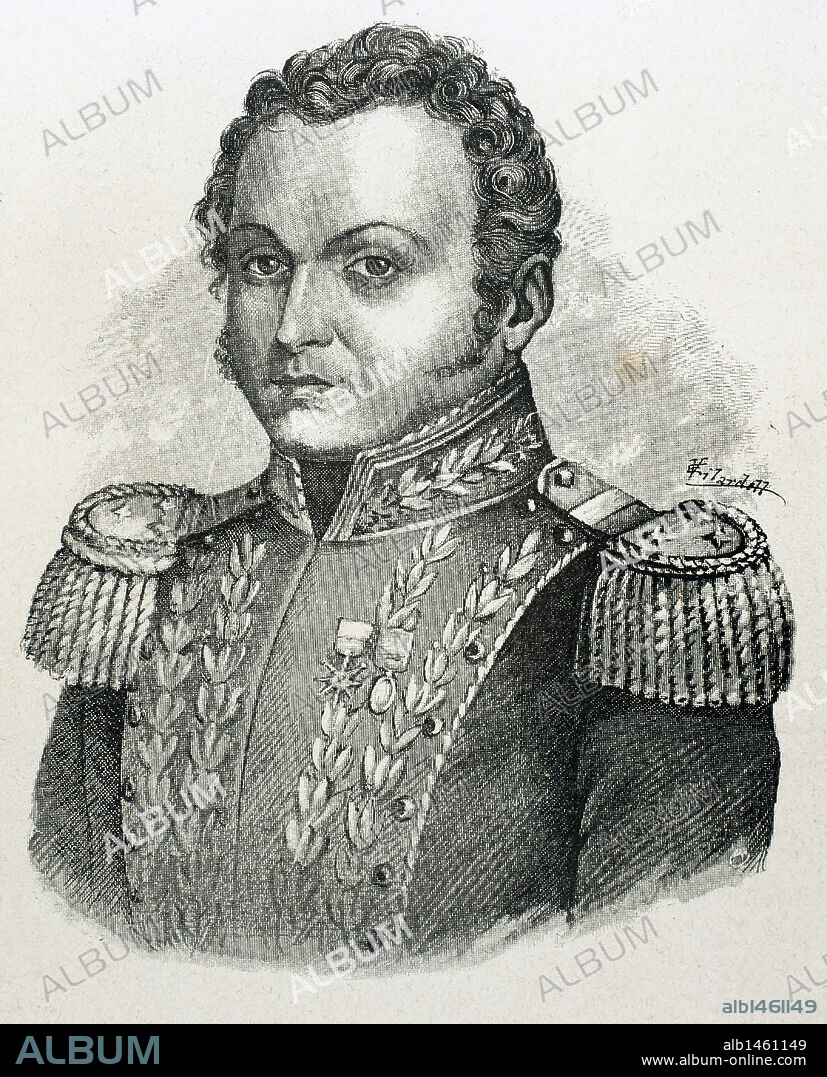 PAEZ, José Antonio (1790-1873). Militar y político venezolano. Proclamado primer presidente de la nueva República de Venezuela en 1830. Grabado de "Americanos célebres" (1888) .