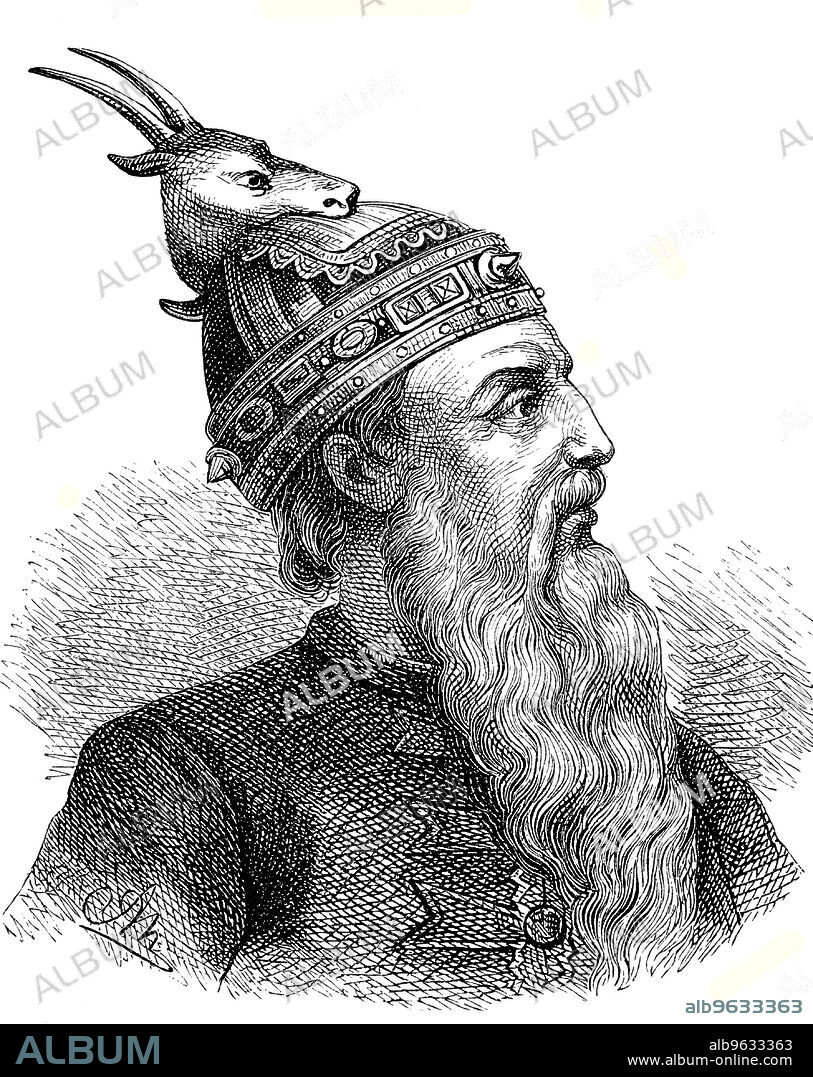 George Kastriota, Gjergj Kastrioti, called Skanderbeg, May 6, 1405 - January 17, 1468, was a prince from the Albanian noble family of the Kastrioti and a military commander who served the Ottoman Empire from 1423 to 1443, the Republic of Venice from 1443 to 1447, and the Kingdom of Naples from 1451 until his death, Albania, Historical, digitally restored reproduction of a 19th century original, exact original date not known.