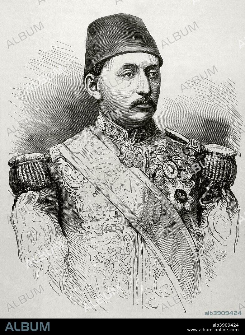 Murat V o Murad V (Constantinopla, 1840-Constantinopla, 1904). Sultán del Imperio otomano que reinó 93 días, del 30 de mayo al 31 de agosto de 1876. Depuesto a causa de una enfermedad mental. Grabado. La Ilustración Española y Americana, 15 de junio de 1876. Biblioteca Histórico Militar de Barcelona. Cataluña, España.