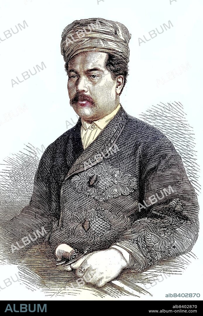 Sultan Sir Abu Bakar ibni Almarhum Temenggong Seri Maharaja do Daeng Ibrahim, Tunkoo Abubeker bin Ibrahim, 1835, 1895. Maharaja of Johore, India, Historical, digitally restored reproduction of a 19th century original, Asia.