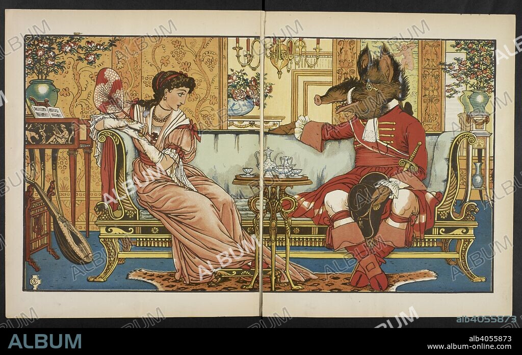 Illustration for Beauty and the Beast. Walter Crane's Picture Books. Large series. London ; New York : John Lane, [1901-10]. Source: 12809.w.57, vol.1, plate opposite page 2.