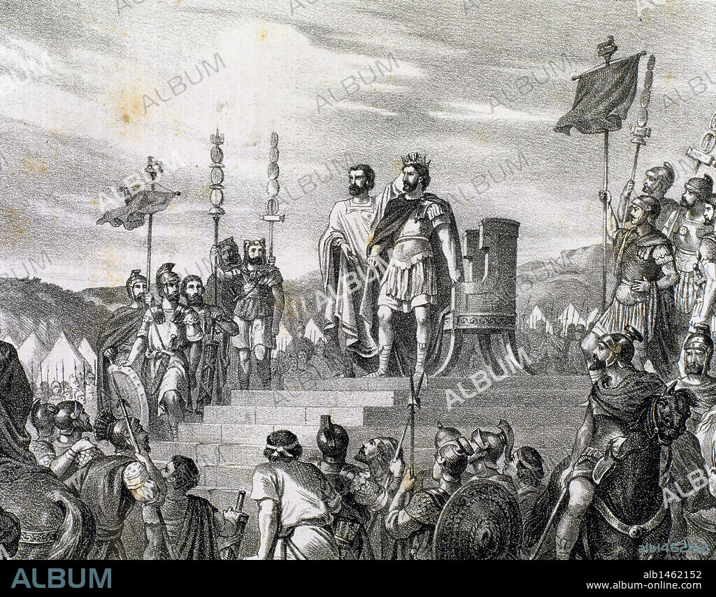 HISTORIA DEL IMPERIO ROMANO. Flavio GRACIANO, emperador romano (367-383), designando y coronando a TEODOSIO, Emperador de Oriente (379) .