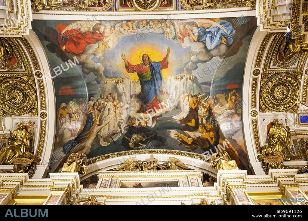 Painting of Jesus Christ on ceiling, St Isaacs Cathedral, St Petersburg, Russia.