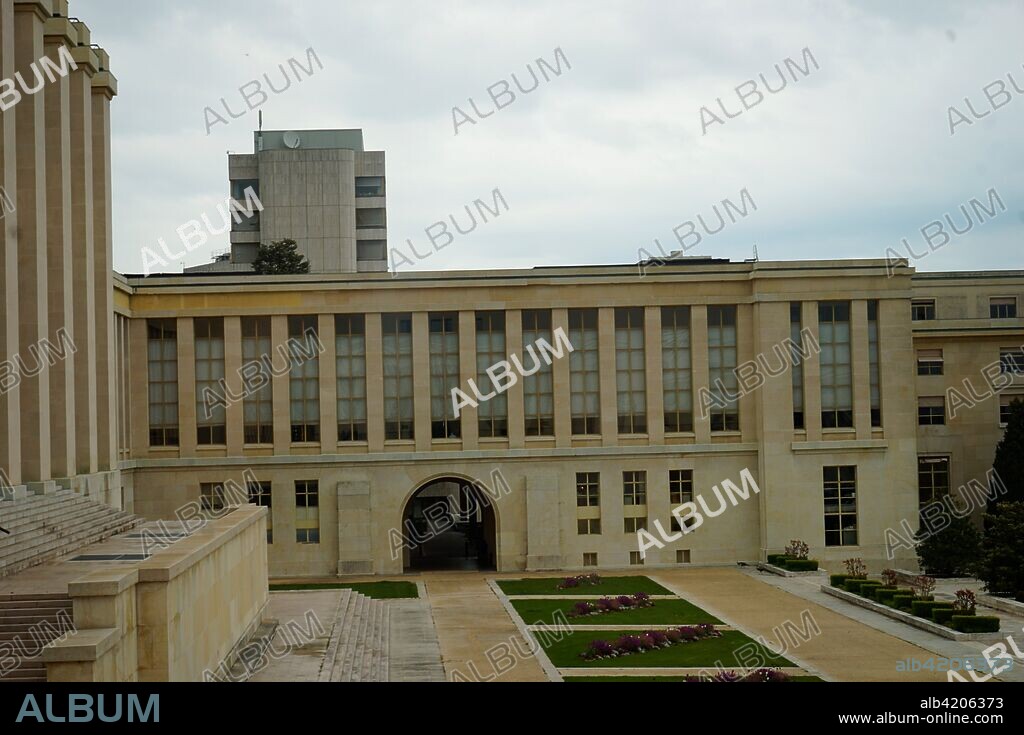 Grounds of the Palais des Nations. United Nations Headquarters. Geneva. Switzerland. This was the home of the League of Nations and is the present meeting place of the Conference on Disarmament.