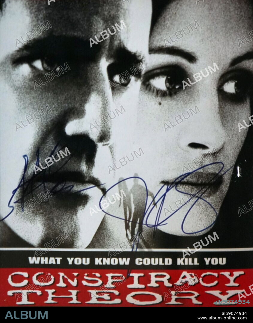 Poster for the movie 'Conspiracy Theory' signed by Julia Roberts and Mel Gibson.