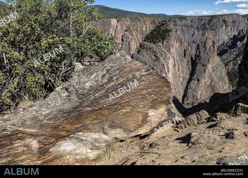 Gneiss outcrop, Black Canyon of the Gunnison River, Colorado, USA.
