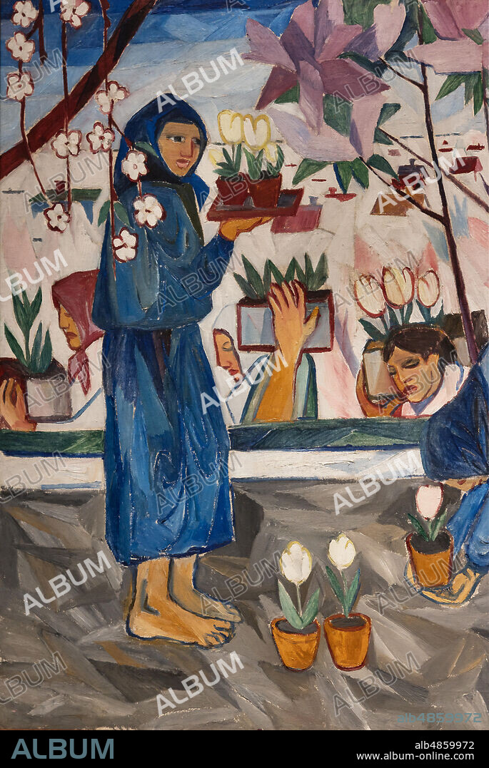 Natalia Goncharova: "Gardening", 1908, oil painting on canvas. Detail.