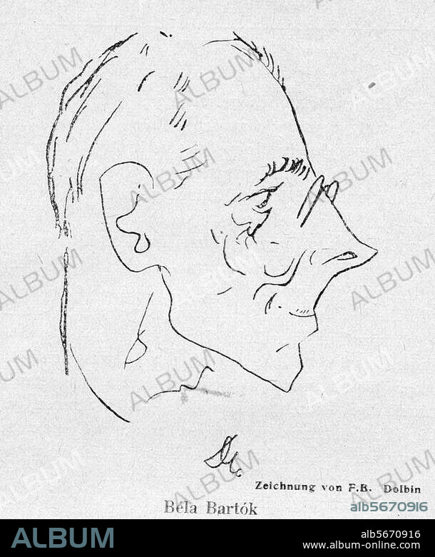 FRED BENEDIKT DOLBIN. Bartok, Bela Hungarian composer, Nagy Szent-Miklos 25.3.1881 - New York. 26.9.1945. Portrait sketch. Drawing, 1928, by Benedikt Fred Dolbin (1883-1971).