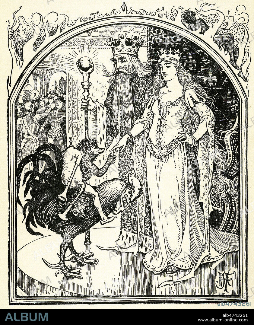 JEan mon herisson ou Hans mon herisson : devant le roi et sa fille (Jack my Hedgehog) Conte des freres GRIMM. Gravure anglaise par H. J. FORD, in The Green fairy Book par Andrew LANG, 1909. Credit Jean VIGNE/KHARBINE TAPABOR.