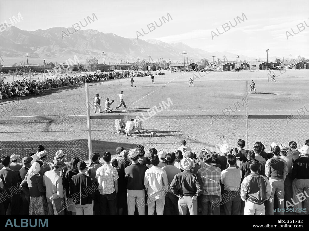 Baseball Game, Manzanar Relocation Center, California, USA, Ansel Adams, Manzanar War Relocation Center Collection, 1943.