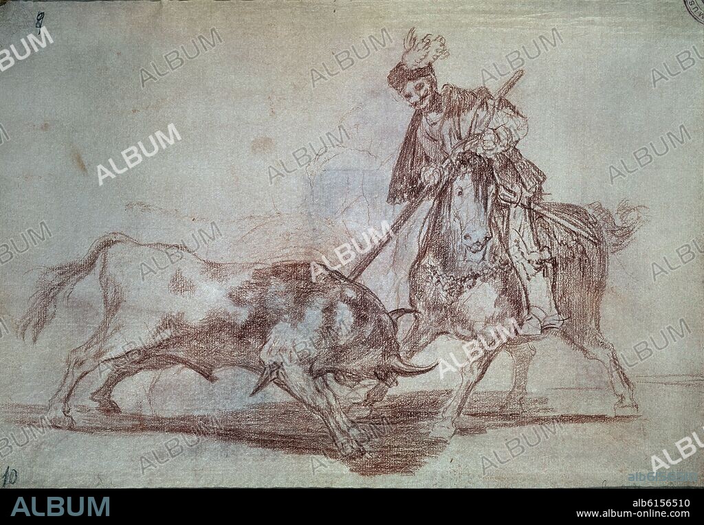 FRANCISCO GOYA Y LUCIENTES DE (1746-1828). DIBUJO PREPARATORIO - TAUROMAQUIA 11 - EL CID CAMPEADOR LANCEANDO OTRO TORO - 1815-1816.