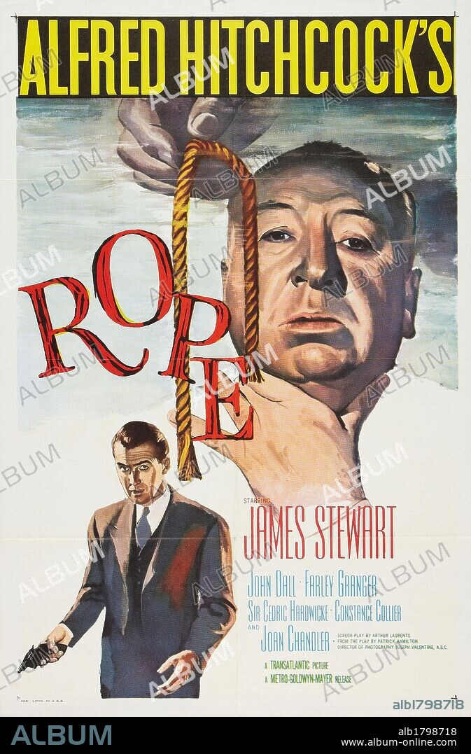 Plakat zu ROPE, 1948, unter der Regie von ALFRED HITCHCOCK. Copyright Warner Bros./Transatlantic Pictures.