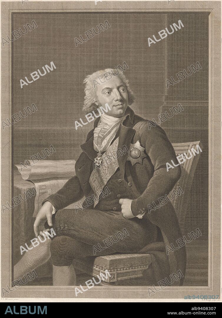 Portrait of Friedrich Karl Ludwig, Duke of Schlweswig-Holstein-Sonderburg-Beck, Johann Friedrich Bause, after Jean-Laurent Mosnier, 1801, print maker: Johann Friedrich Bause, (mentioned on object), after: Jean-Laurent Mosnier, (mentioned on object), Leipzig, 1801, paper, engraving, h 460 mm × w 335 mm.