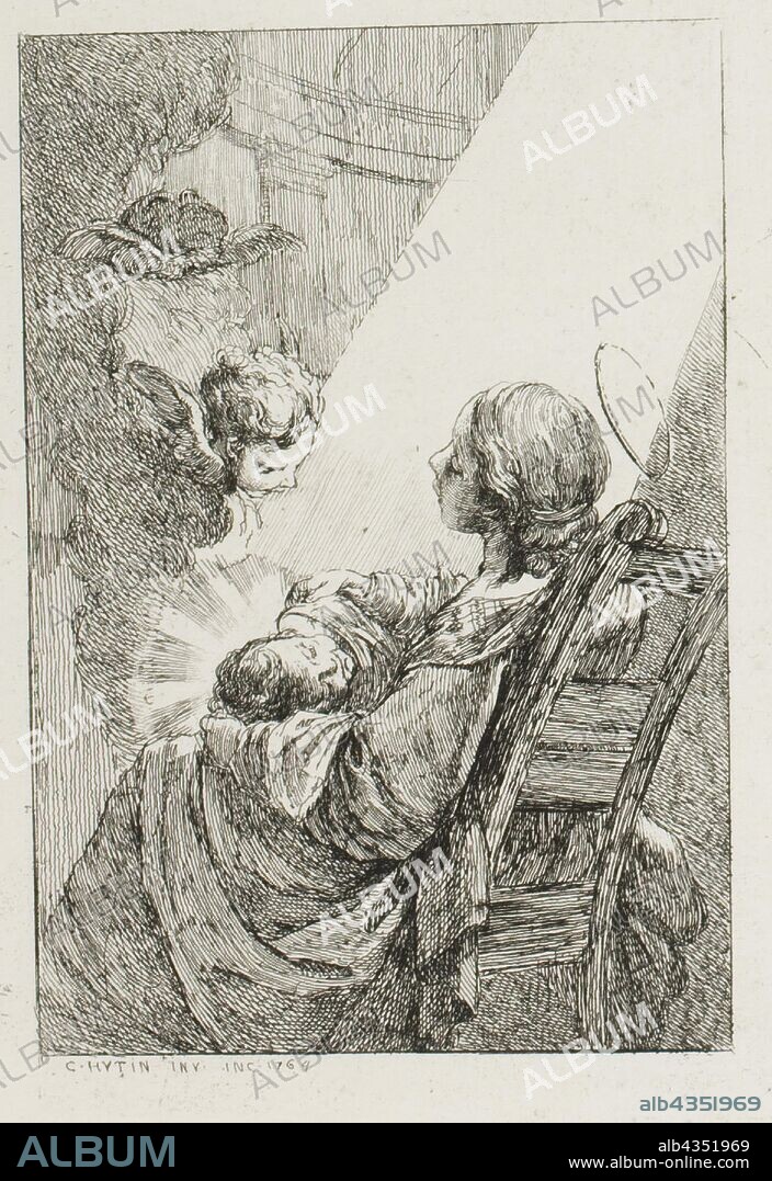 The Virgin Mary Cradling the Baby Jesus, 1764, Charles-François Hutin, French, 1715-1776, France, Etching in black on off-white laid paper, 130 × 90 mm (image), 184 × 120 mm (plate), 204 × 141 mm (sheet).