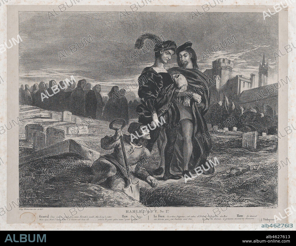 EUGENE DELACROIX. Hamlet Contemplating Yorick?s Skull, 1828.