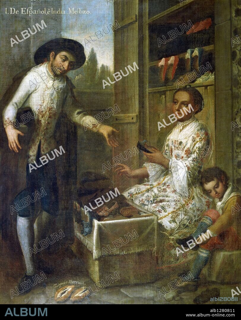 Miscegenation scene nº 1. 'From Spanish and India: Mestizo'. Anonymous, 18th century.