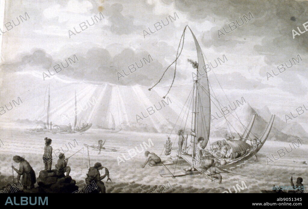 Canoes, Tahiti by Sydney Parkinson (c. 1745 - 1771), by Sydney Parkinson (c. 1745 - 1771), a Scottish botanical illustrator and natural history artist. He was the first European artist to visit Australia, New Zealand and Tahiti. Parkinson was employed by Joseph Banks to travel with him on James Cook's first voyage to the Pacific in 1768, in HMS Endeavour.