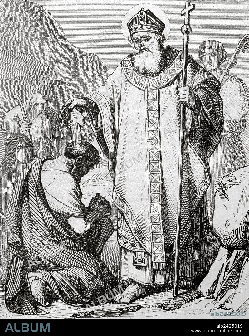 TOMÁS CARLOS CAPUZ ALONSO. SAN MARCIAL DE LIMOGES. Importante santo francés. Siglo III. Grabado por Capuz. "Año Cristiano", Madrid, 1852.