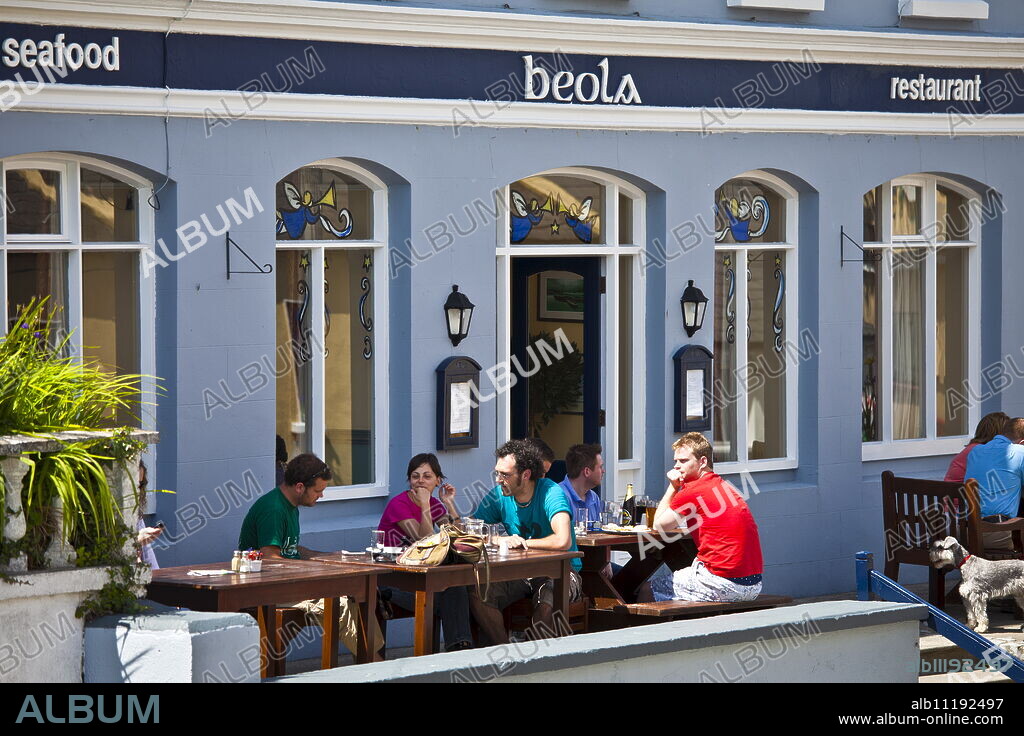 Tourists at Beola seafood restaurant in Roundstone, Connemara, County Galway, Ireland.