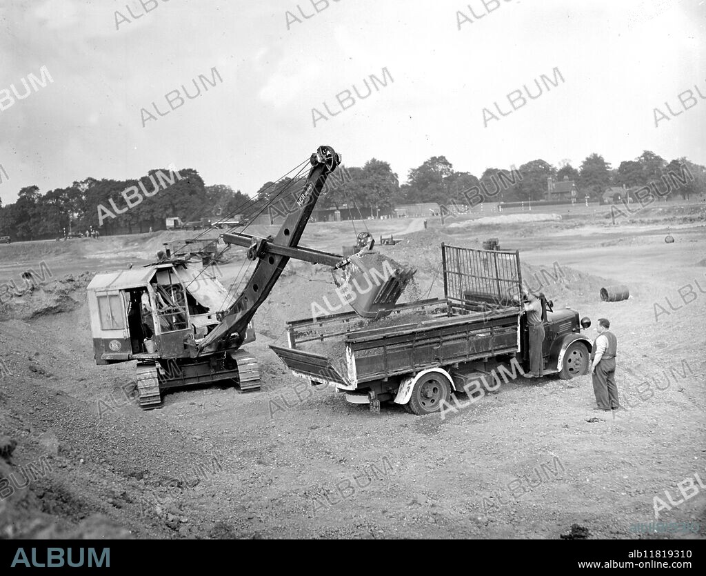 War Crisis, 1939. Air Raid precautions. Trench making and provding material for sandbags. 9 September 1939.