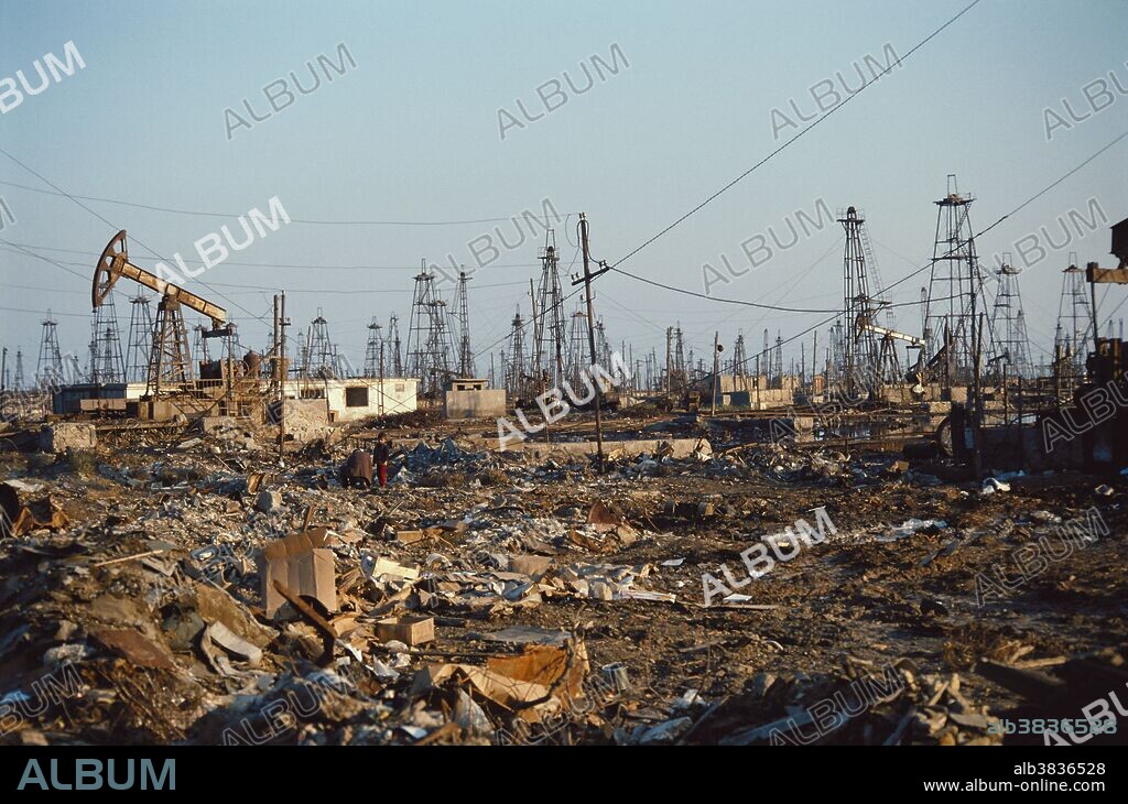 Polluted oilfield, Baku, Azerbaijan.