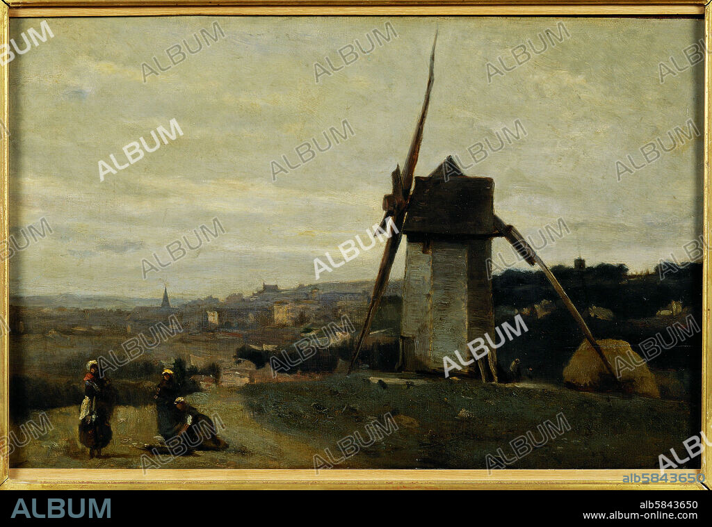 CAMILLE COROT. Un moulin a vent. Etretat-A windmill. Etretat. Wood,38 x 58 cm R. F.1952-11.