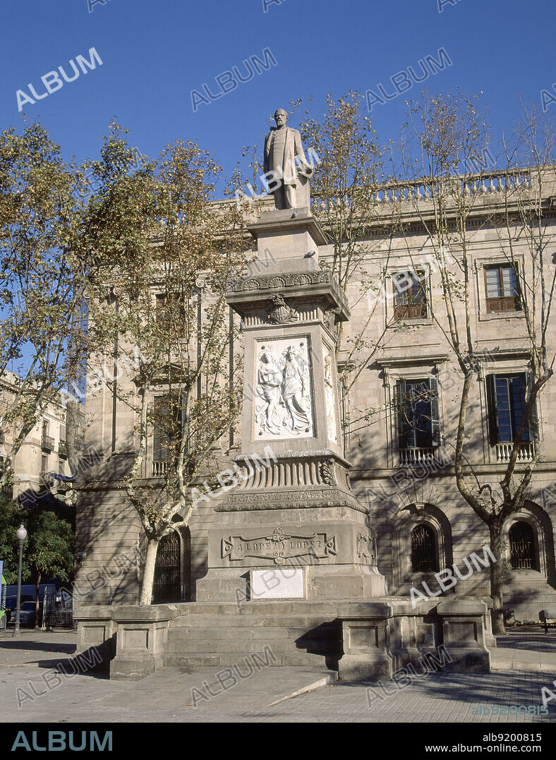 VENANCIO VALLMITJANA Y JOSEP ORIOL MESTRES. MONUMENTO A ANTONIO LOPEZ Y LOPEZ PRIMER MARQUES DE COMILLAS EN LA PLAZA QUE LLEVA SU NOMBRE - REPRODUCCION DE LOS AÑOS 40 DE FREDERIC M.